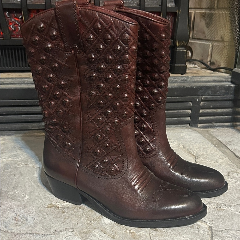 New Lucky Brand Madonna Studded Boston Proper Leather Western Boots